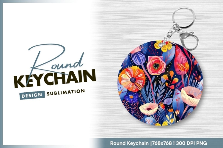 Colorful floral arrangement design for round keychain