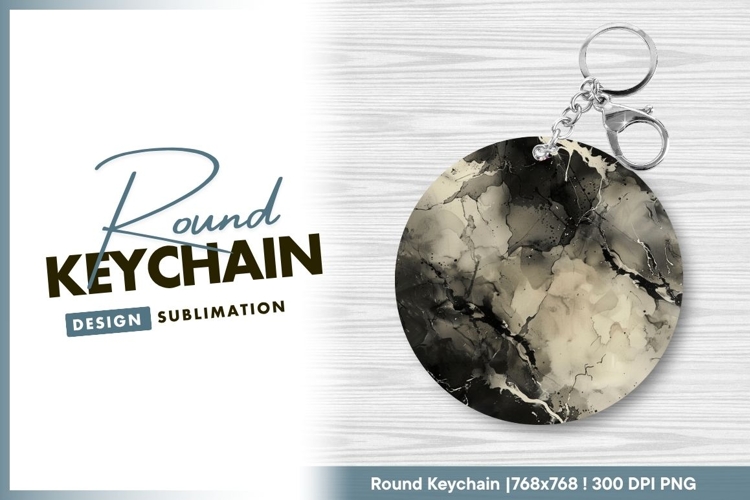 Abstract black and white ink wash circle round keychain png
