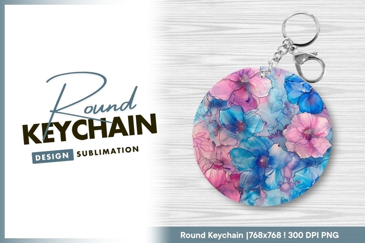 Pink and blue floral circle background round keychain png