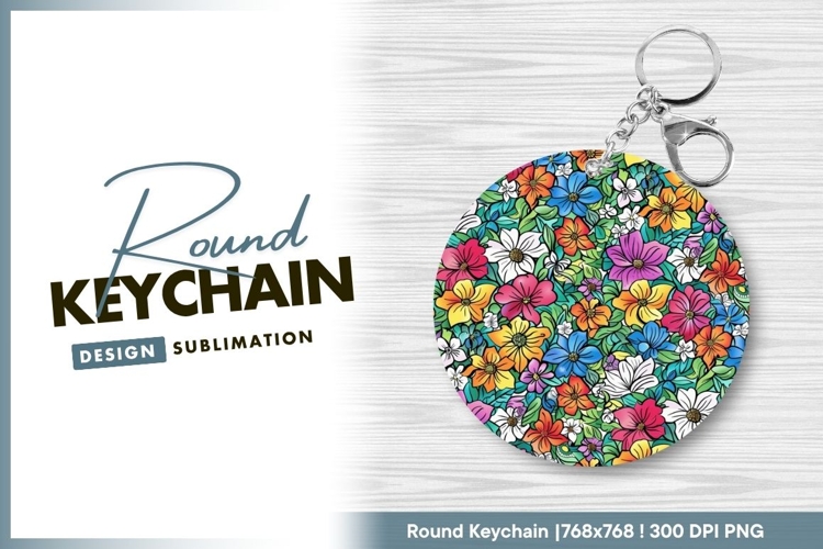 Colorful floral pattern round keychain png