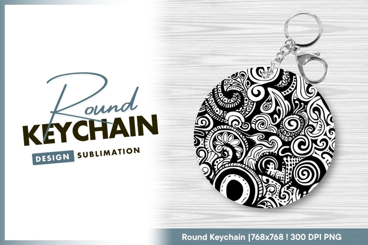 Black and white abstract circular pattern round keychain png