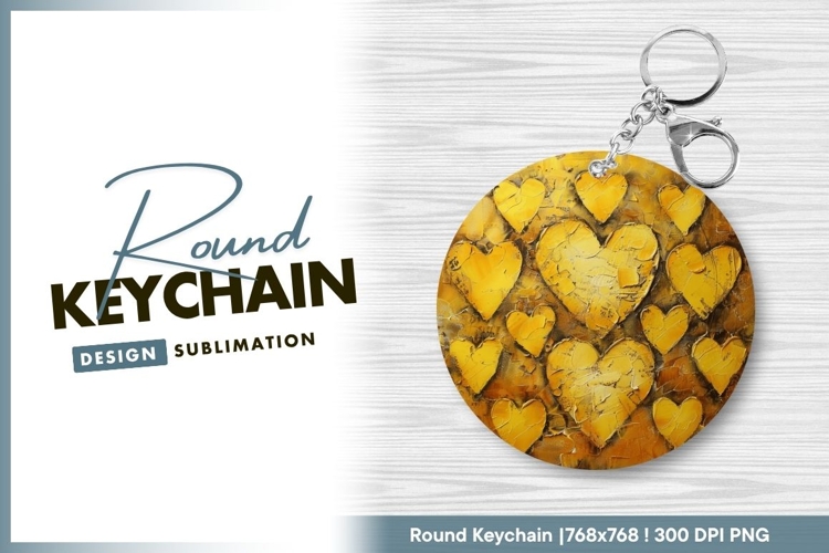 Golden hearts painting romantic love design round keychain