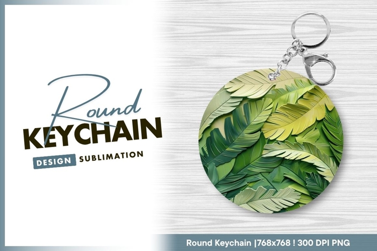 Tropical green leaves artistic round shape round keychain