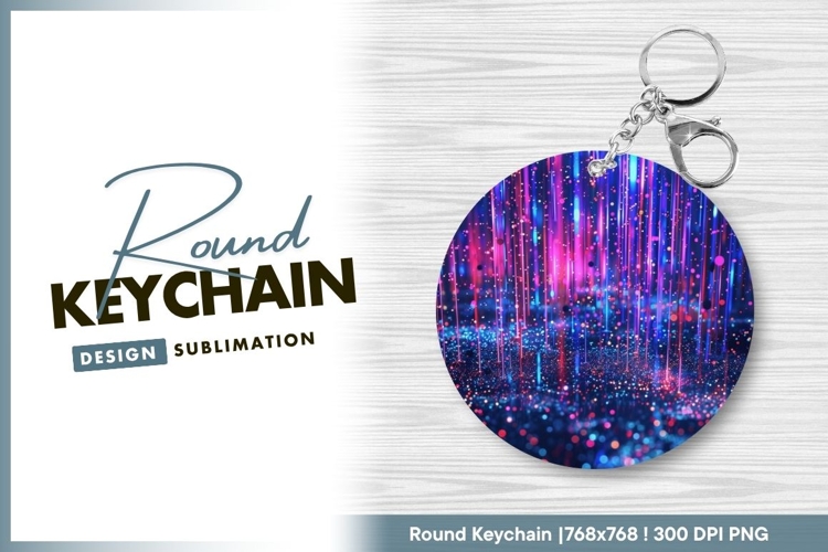 Abstract blue and pink glowing particles round keychain png