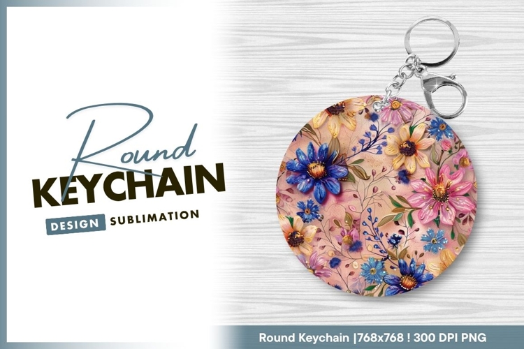 Colorful floral round keychain png design