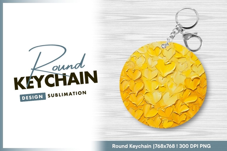 Yellow oil paint heart texture round keychain png