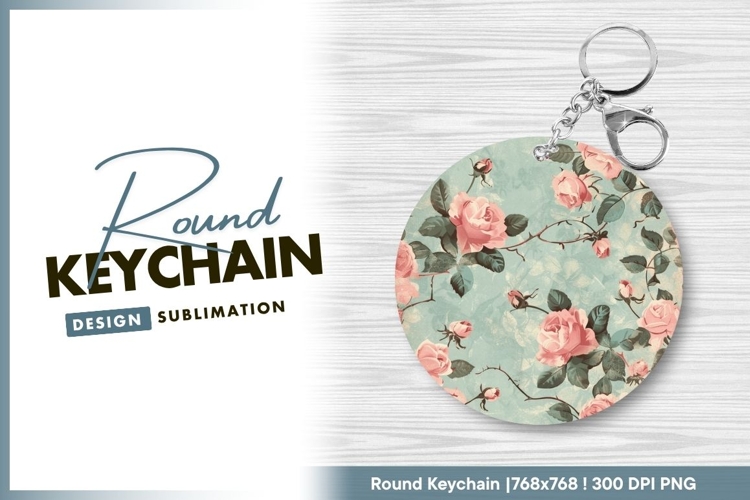 Vintage pink rose floral round keychain png