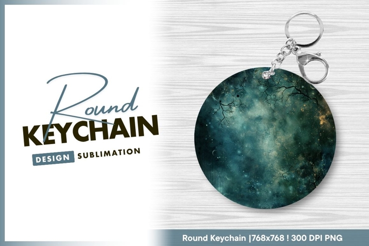 Cosmic night scene fantasy round keychain png