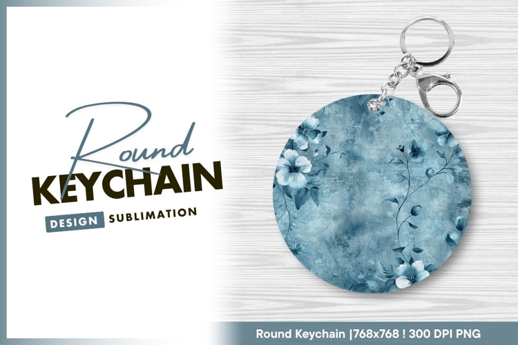 Floral blue round keychain png design