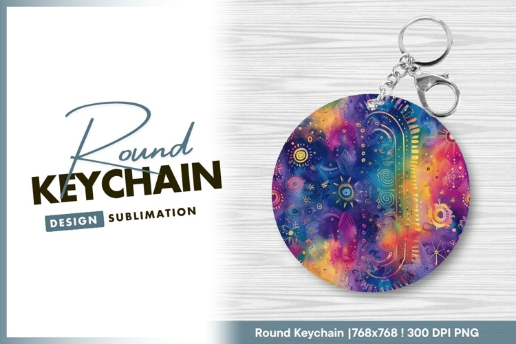 Psychedelic circular design round keychain png