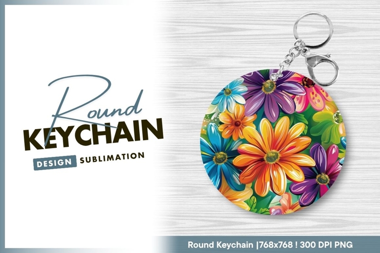 Colorful floral pattern round keychain png