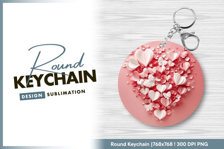 Heart and floral paper art composition round keychain