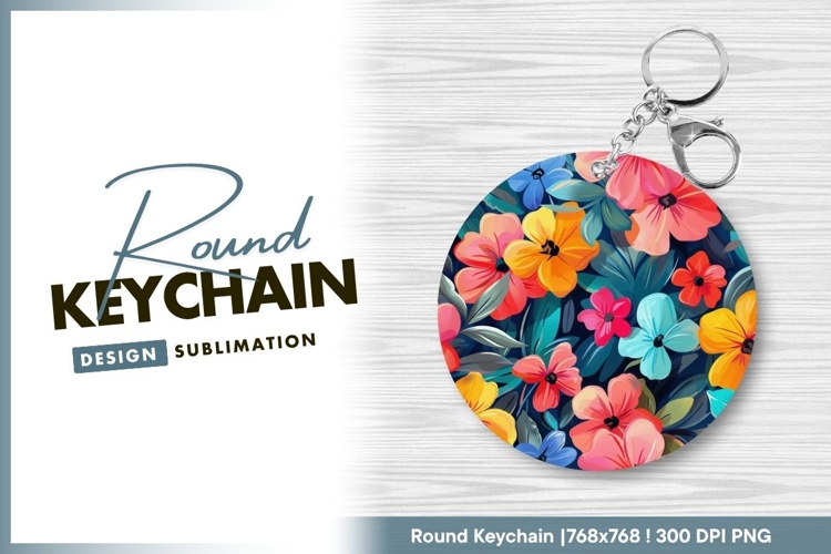 Colorful floral pattern design round keychain png