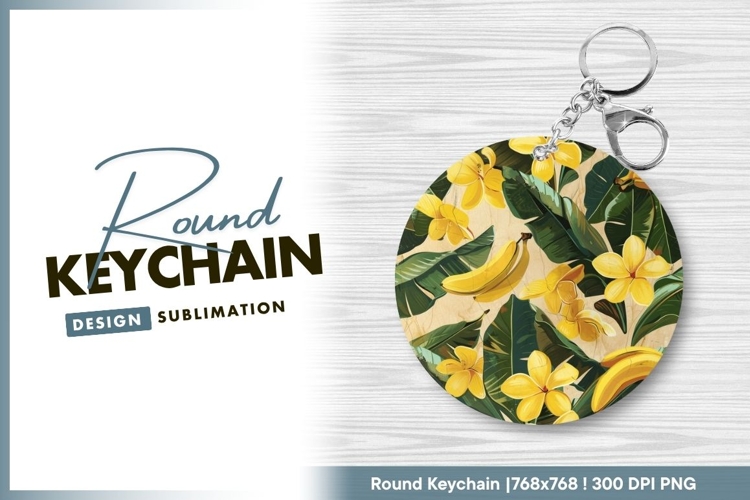 Bananas frangipani and banana leaves round keychain png