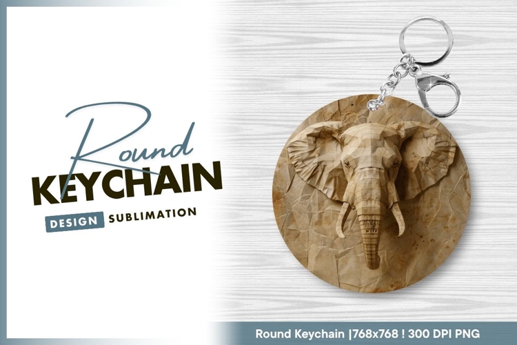 Origami elephant head round keychain png