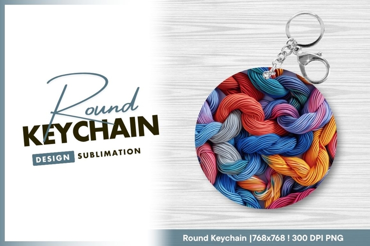 Colorful braided cords round keychain png