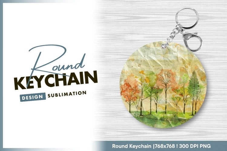 Watercolor forest grunge round keychain png
