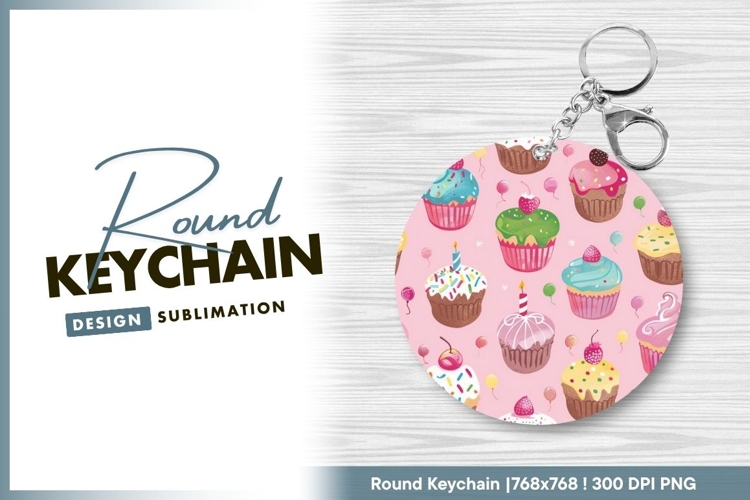 Round keychain png design with cupcake pattern