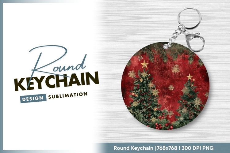 Festive christmas tree round keychain png design