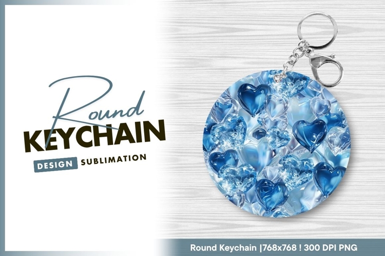 Round keychain png with blue hearts design