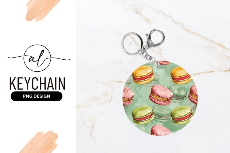 Watercolor Macarons Pattern on Green Background