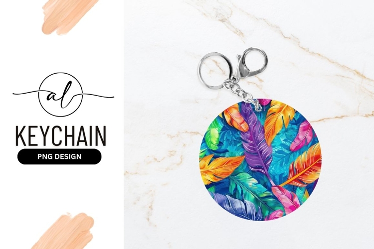 Colorful Feather Pattern in a Round Shape with a Blue