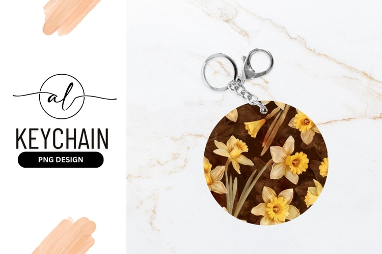 Watercolor Daffodil Floral Arrangement on Brown Background