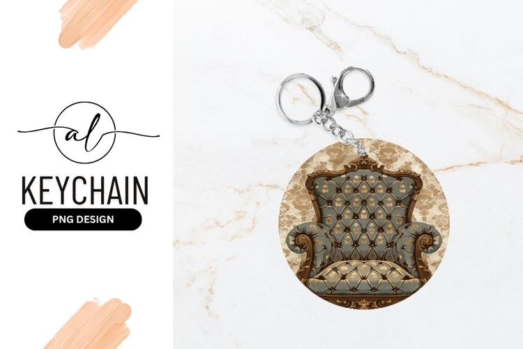 Ornate Blue Armchair Illustration on Floral Background