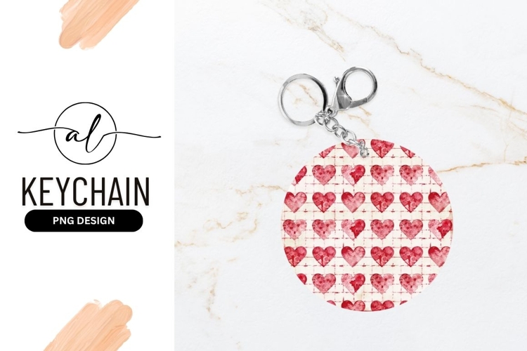 Watercolor Hearts Pattern Inside a Circle on a White Grid