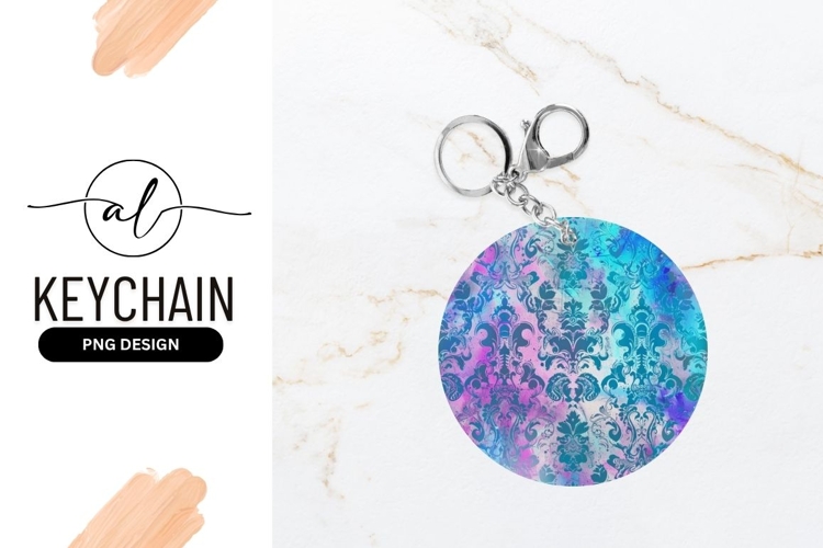 Round Damask Pattern in Teal Pink and Blue Watercolor Effect