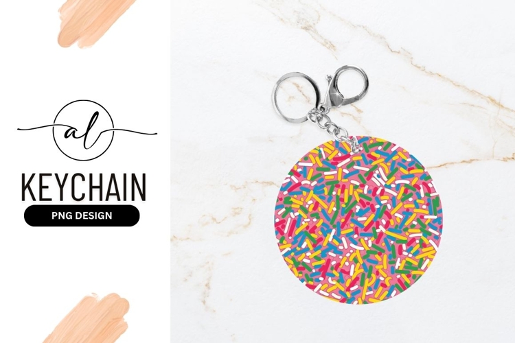 Pink Circle with Colorful Sprinkles Pattern Round Keychain