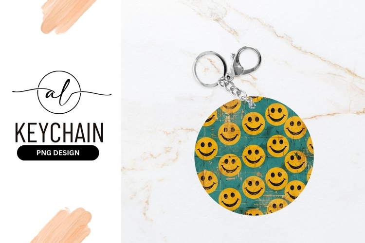 Yellow Smiley Faces on Teal Background with Grunge Texture