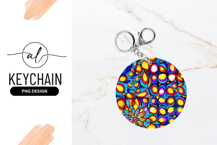 Colorful Round Keychain Design On Marble Background