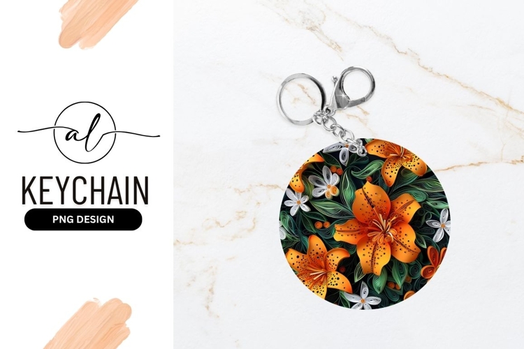 Orange Lily Flowers and White Floral Elements on Black