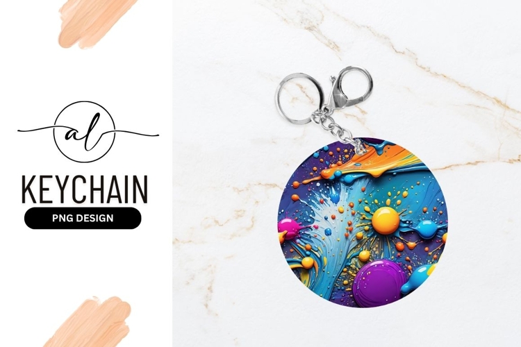 Abstract Colorful Paint Splatter Circle with Round Keychain