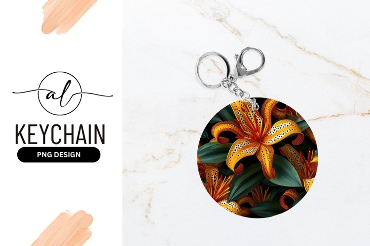 Orange Lily Floral Illustration on Black Background