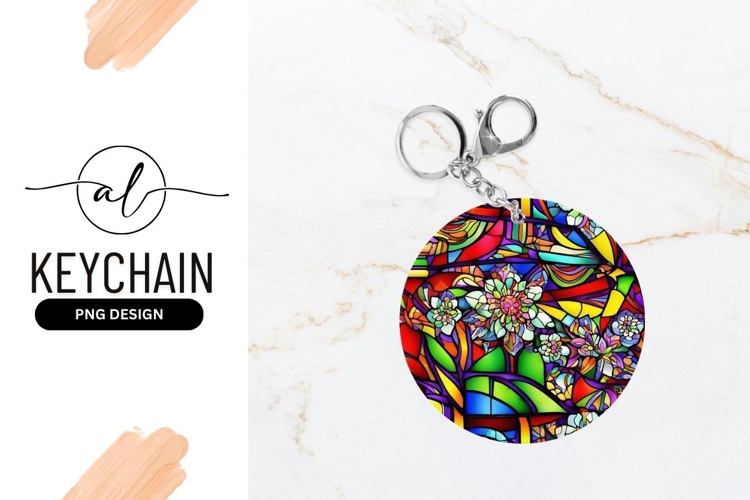 Stained Glass Flower Round Keychain Design