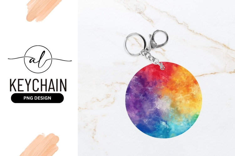 Vibrant rainbow watercolor keychain design