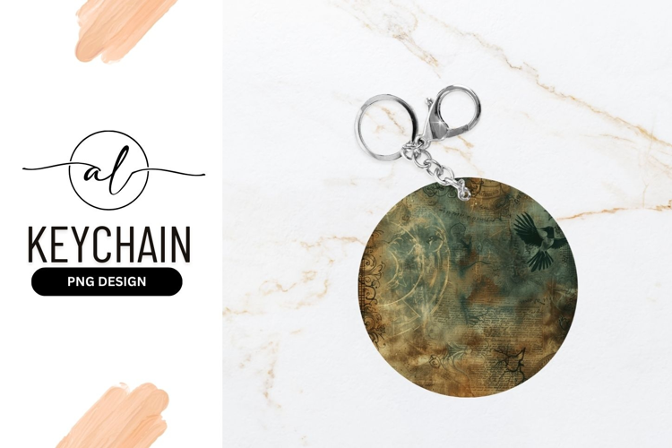 Vintage map and compass round keychain design