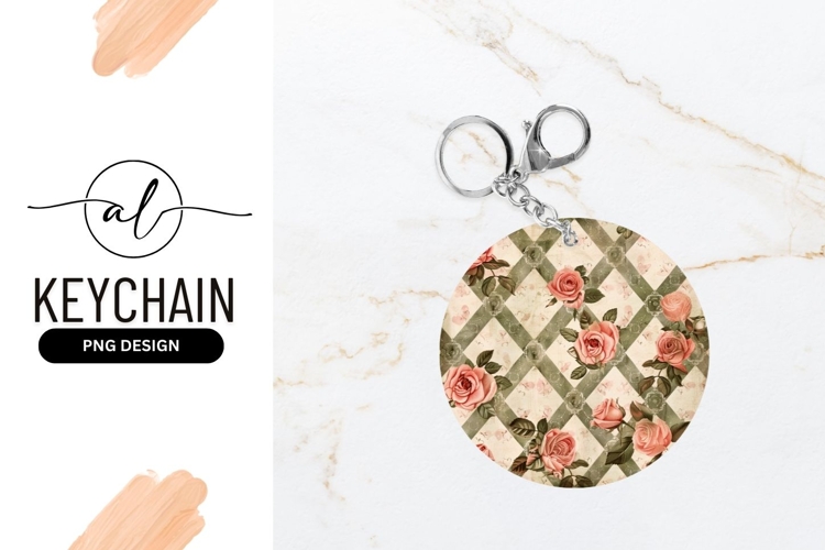 Vintage rose pattern round keychain