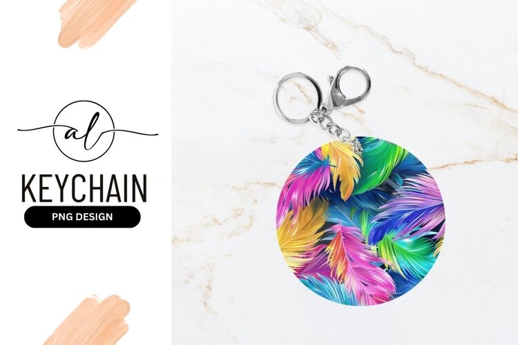 Colorful tropical leaf round keychain example image 1