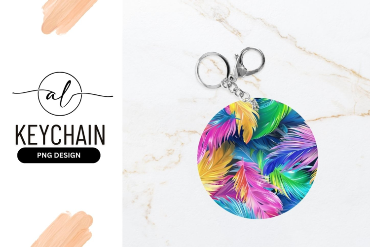 Colorful tropical leaf round keychain