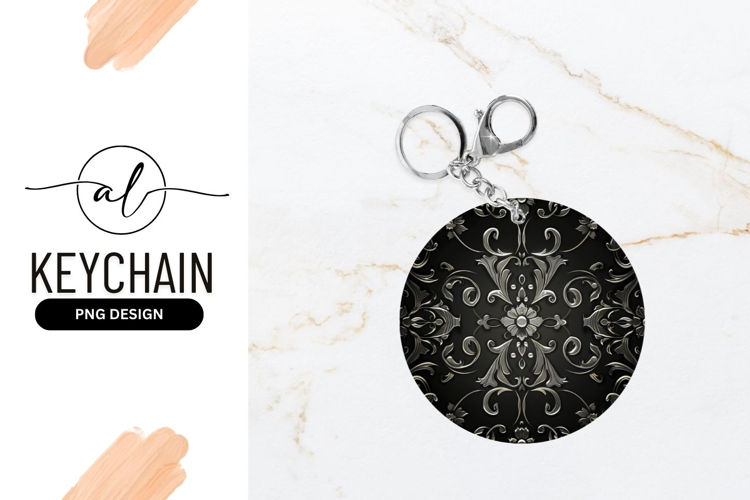 Elegant round keychain with ornate floral design