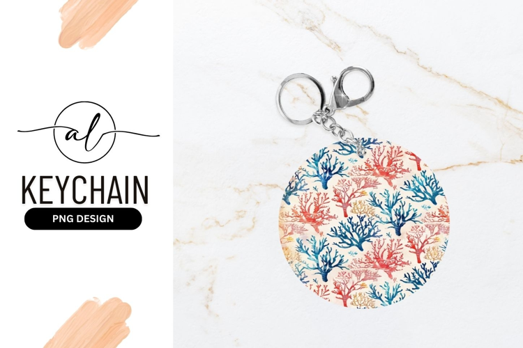 Round keychain with coral reef design