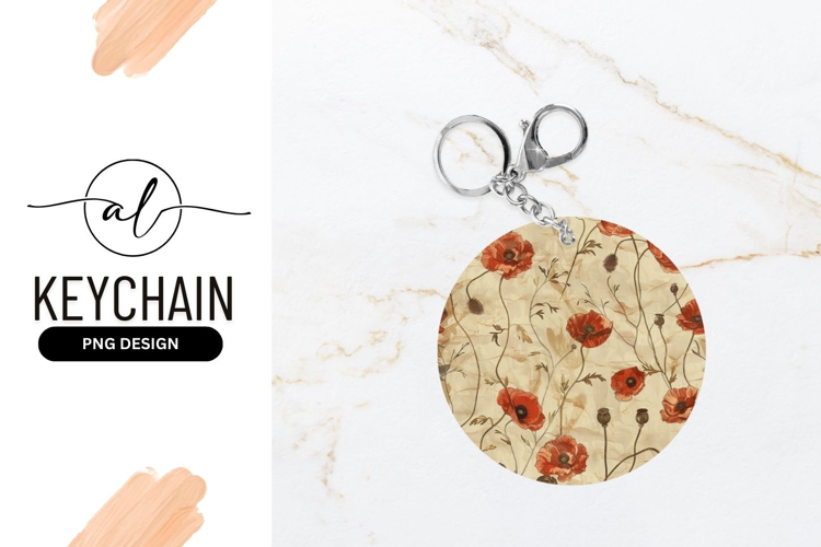 Round keychain with poppy flower design