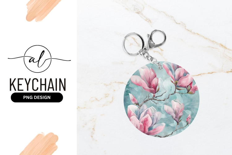 Round keychain with floral magnolia design