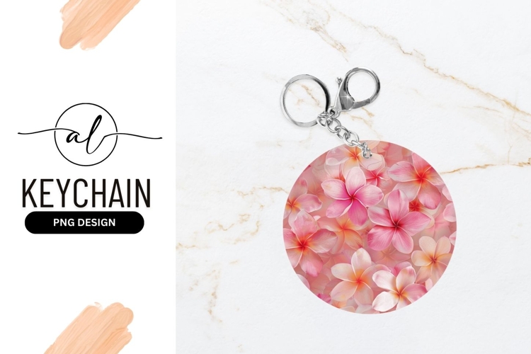Round keychain with tropical flower design