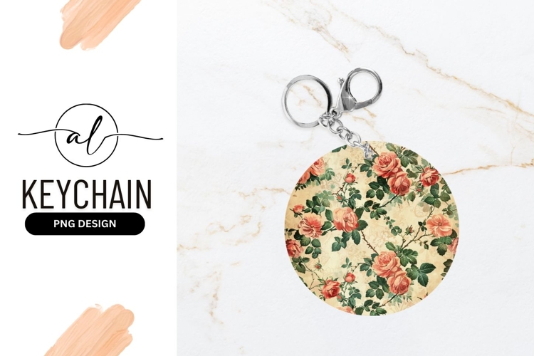 Vintage rose pattern round keychain png design