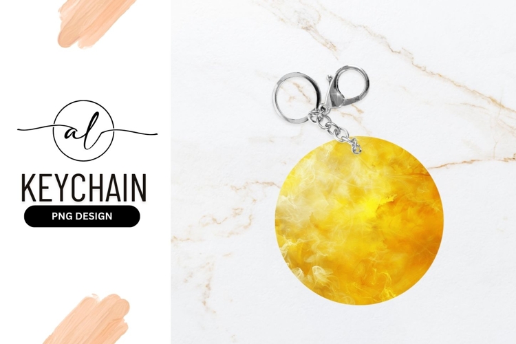 Vibrant yellow flame round keychain design