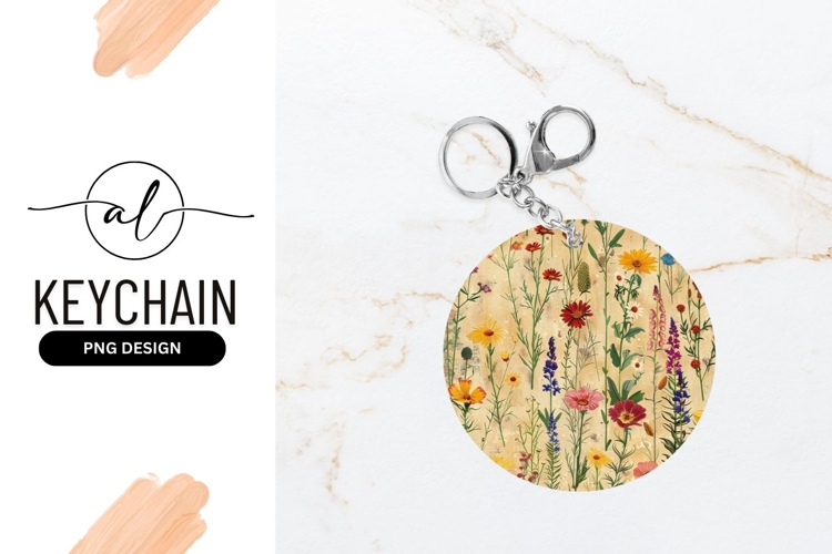 Round keychain with floral design